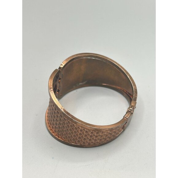 Vintage Genuine Copper Bangle Statement Clamper Bracelet Textured Wide Design - Picture 5 of 9